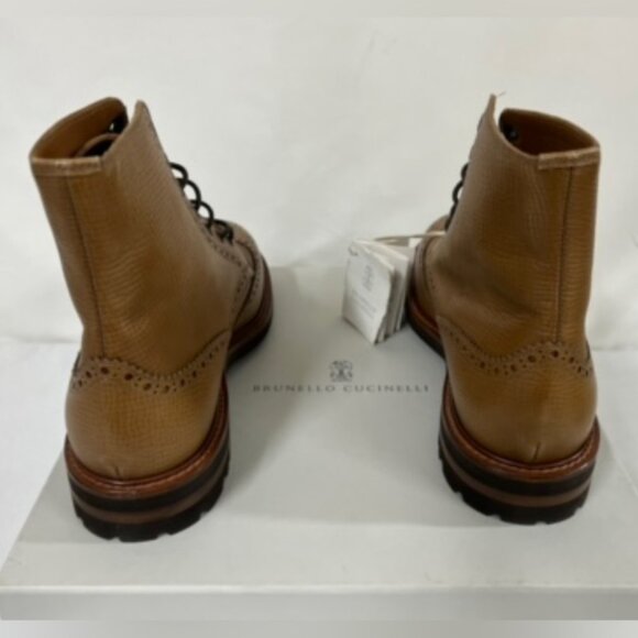 NIB Brunello Cucinelli Tan Textured Leather Wingtip Boots 42EU/9US $1595.00 main image 5